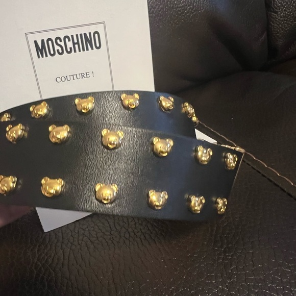 BLOWOUT SALE!!! FINAL!! Moschino unisex logo teddy bear studed Leather belt NWT - Picture 6 of 7